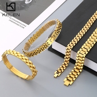 Kalen 9/10/15mm Golden Watch Strap Stainless Steel Bracelet For Men Women High Polished Bangle Party Holiday Jewelry Gifts
