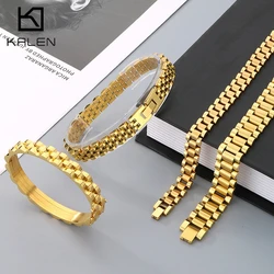 Kalen 9/10/15mm Golden Watch Strap Stainless Steel Bracelet For Men Women High Polished Bangle Party Holiday Jewelry Gifts