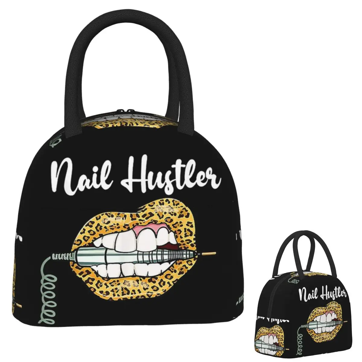 

Leopard Lips With Nail Technician Drill Cool Nail Hustler Lunch Bags Insulated Bento Box Lunch Tote Picnic Bags Cooler Bag