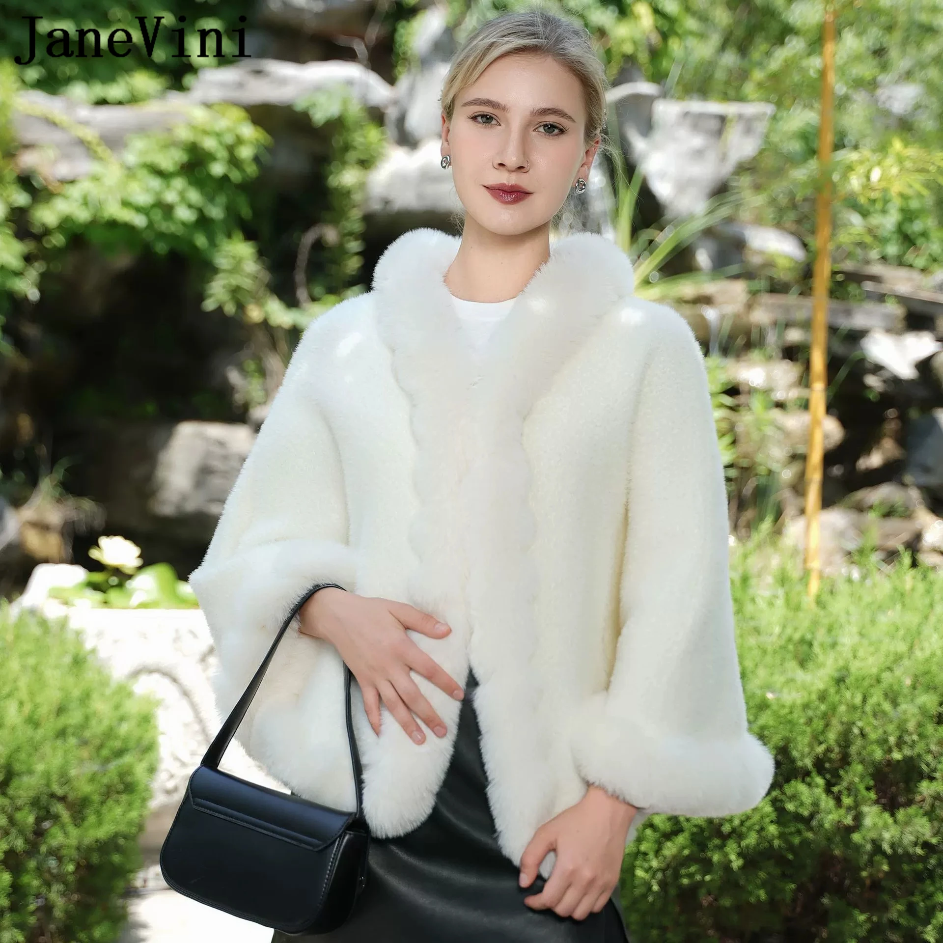 

JaneVini Elegant Bridal Shoulder Cover Bolero Mariée Faux Fur Wedding Shawl Capes Ivory Burgundy Women Bride Wrap Shrugs Stoles
