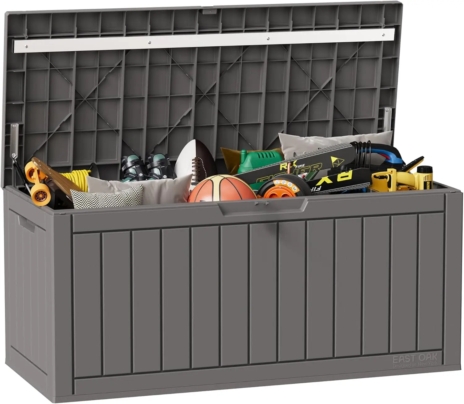 

90 Gallon Waterproof Outdoor Storage Box, Lockable Deck Bin for Patio Cushions & Gardening Tools, UV Resistant Grey