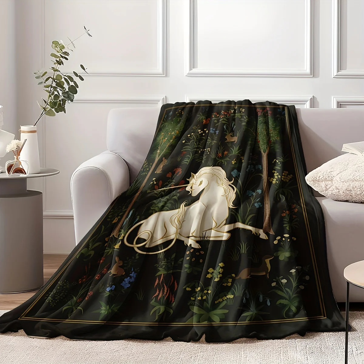 Large Cozy Forest Animal Print Throw Blanket Nap Blanket Fairycore Aesthetic Queen King Size Plush Winter Bed Throws