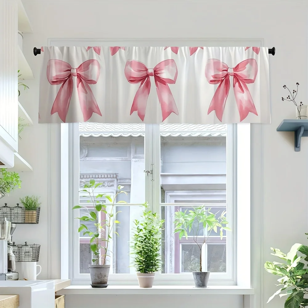 

1 шт., короткая балдахин с розовым милым бантом - романтическое кружевное покрытие на окно, конфиденциальная занавеска для спальни, гостиной