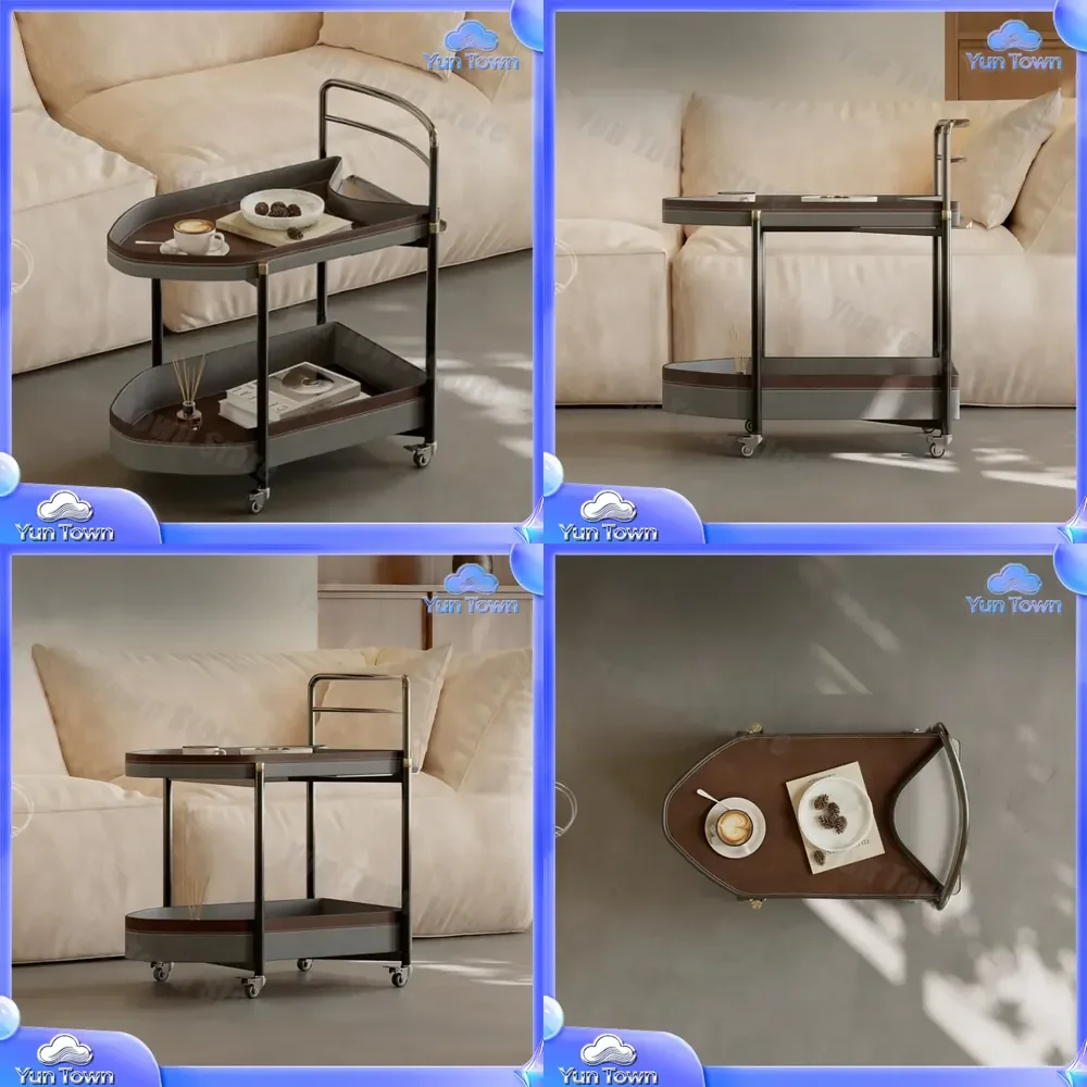 For Italian Minimalist Movable Side Table Wabi Sandy Wind Simple Light Luxury Trolley Saddle Leather Sofa Side Table Small