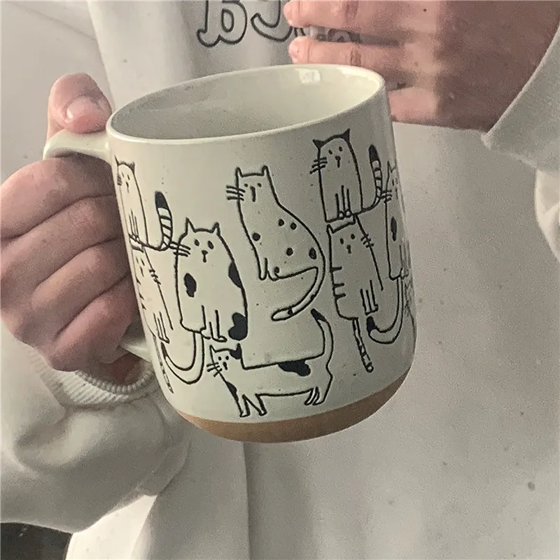 Super Cute Hand-painted Ceramic Tea Cup Cartoon Cat Large Capacity Coffee Mug Cups Home Office Kitchen Bar Creative Gift