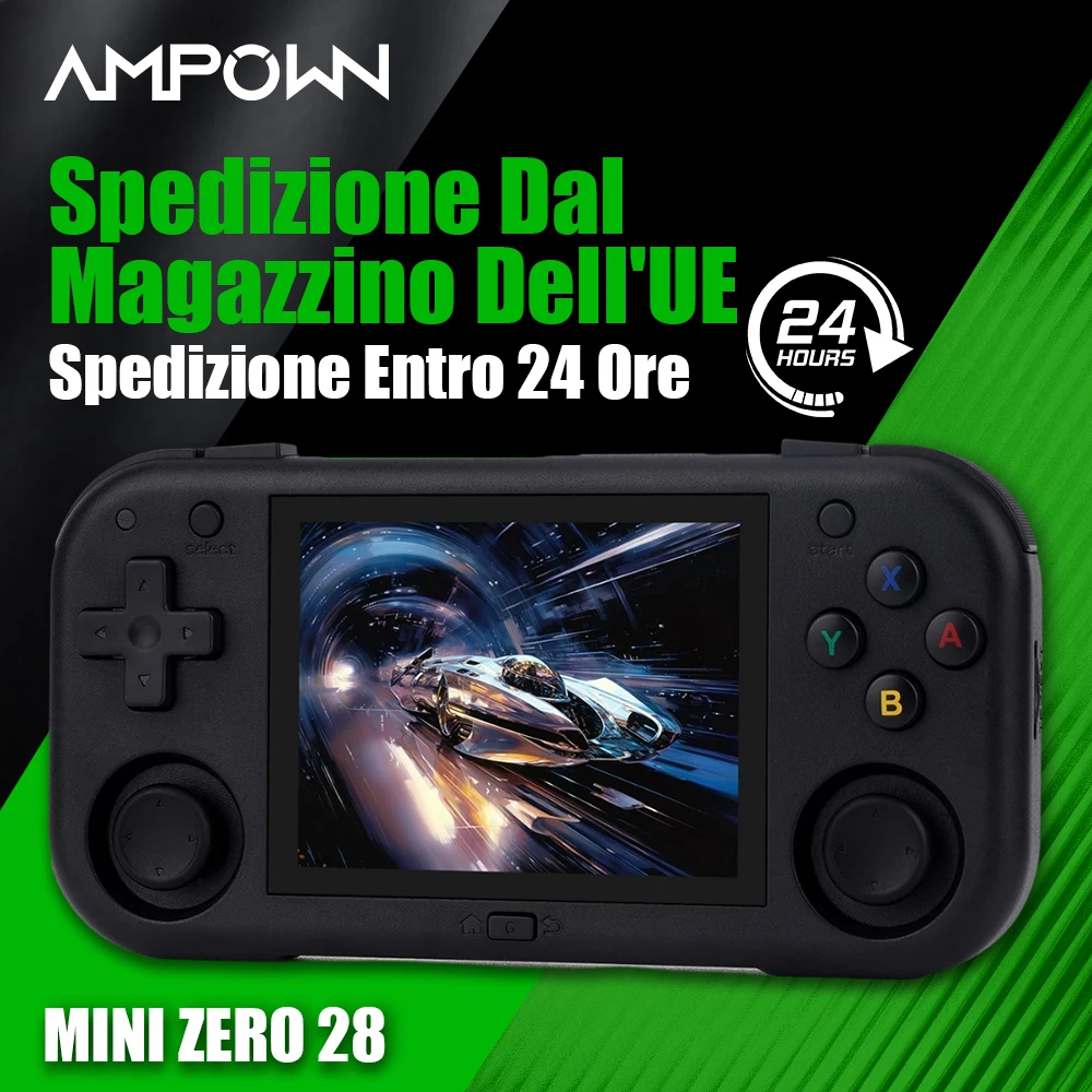 AMPOWN Mini Zero 28 Console per lettori di giochi portatili Angolo di visione IPS OCA da 2,8 pollici Videogioco retrò portatile Sistema Android Regalo