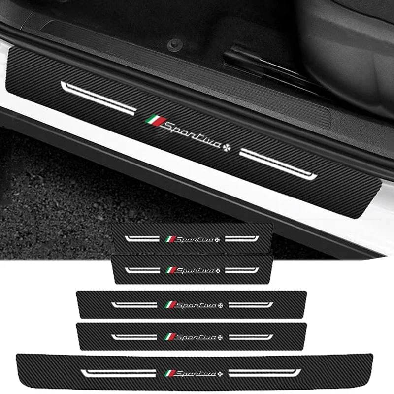 Car Door Threshold Sill Stickers Scuff Plate Decals for Alfa Romeo Sportiva Logo Trunk Bumper Strip Carbon Fiber Accessories