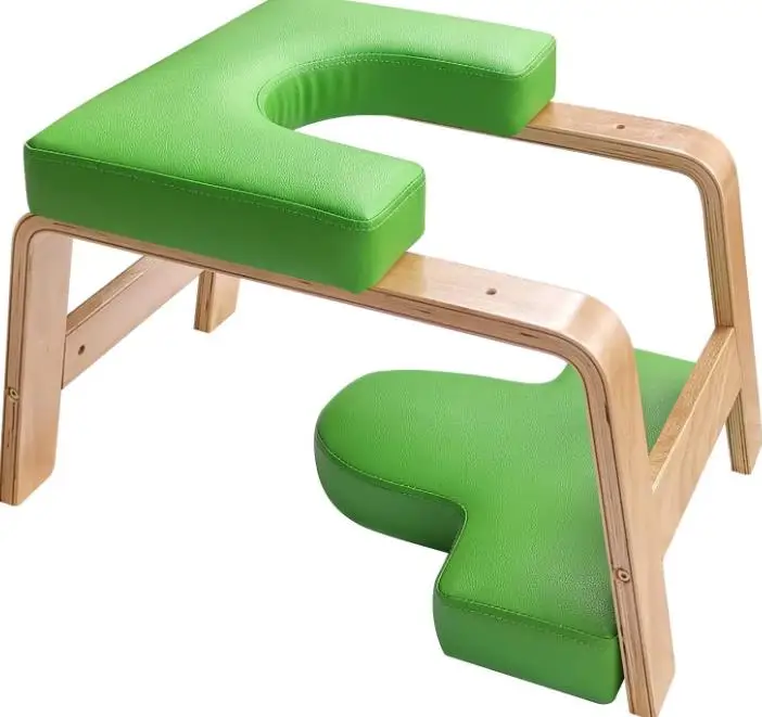 Banco de madera para cabeza de yoga, silla para cabeza de inversión de yoga para familia, gimnasio, almohadillas de madera y PU, color negro