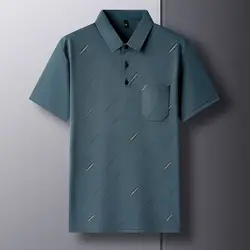 Summer Men's 2024 New Pullover Polo Shirt Patchwork Button Printed Pocket Fashion Slim Fit Versatile T-shirt Short Sleeved Tops