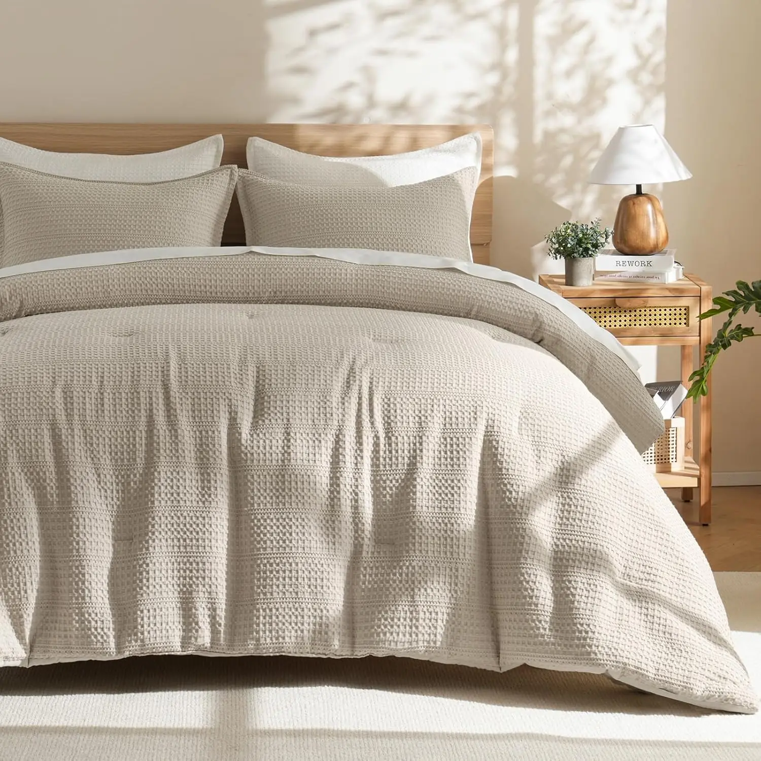 

Soft Waffle Comforter Set King Size - Comfy Breathable Waffle Weave Bedding with 2 Pillow Shams, 3 Pieces Lightweight Textured