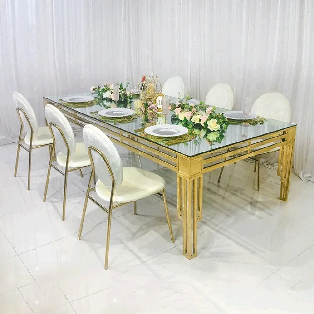 Glass Top Modern Line Hollow Out Banquet Table for Weddings