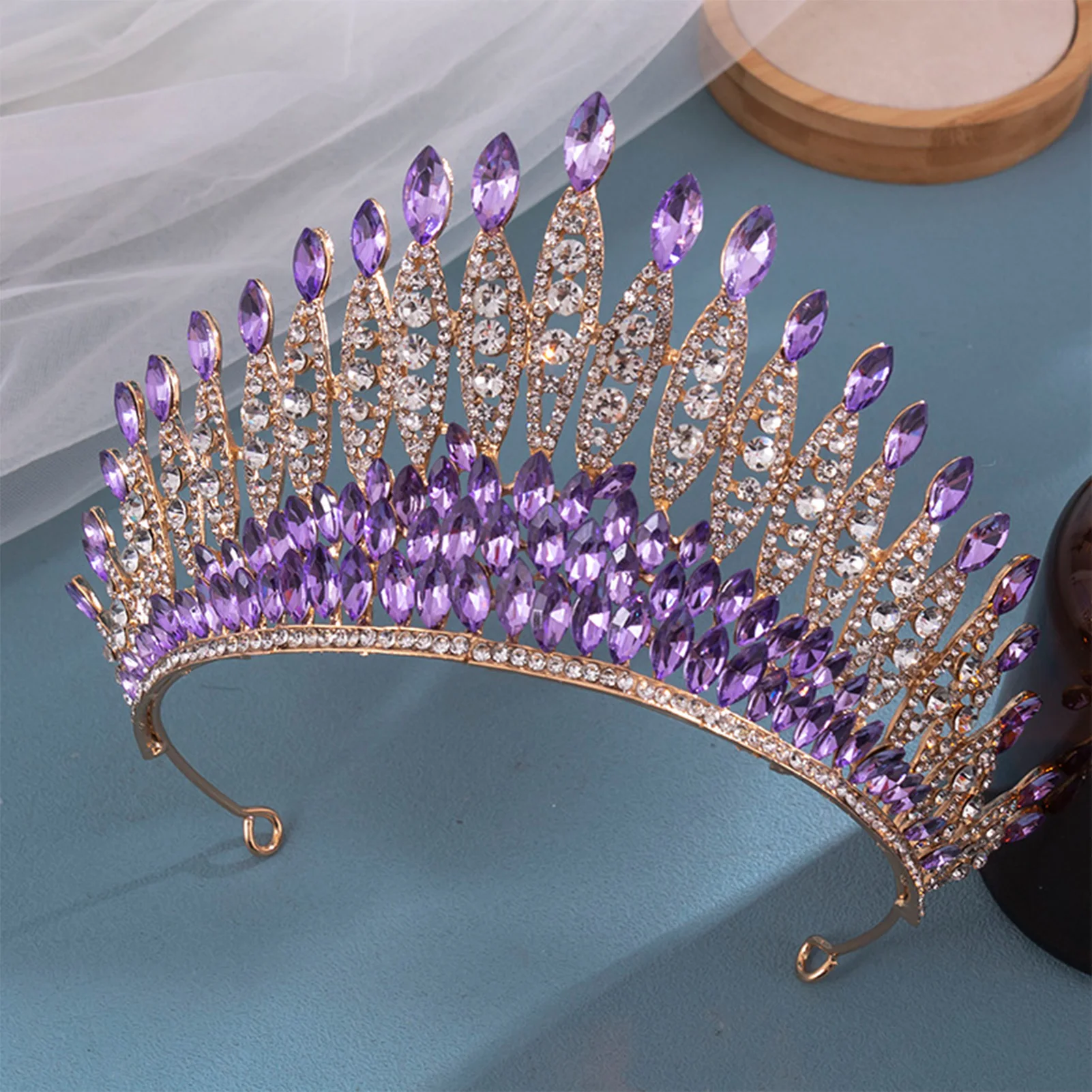 Bride Rhinestone Crown Wedding Tiara Non-slip Wear-resistant Lady Headdress for Birthday Party Adult Ceremony