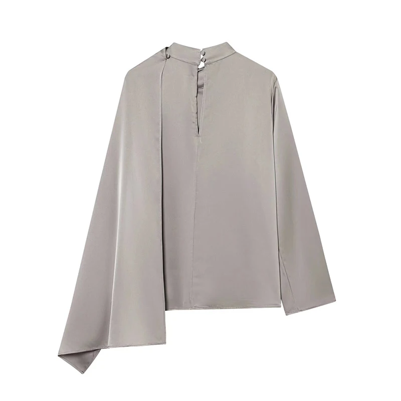 YENKYE New 2026 Women Shawl Design Satin Blouse Long Sleeve Spring High Street Elegant Tops