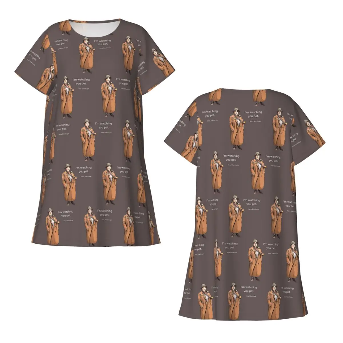 Custom DCI Vera Stanhope I'm Watching You Pet. Short Sleeves Nightdress For Sleeping Women Short Sleeve Nightgowns Pajama Dress