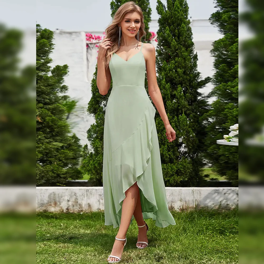 BAZIIINGAAA Party Dress Elegant A-Line Lotus Leaf Midi Length Chiffon Dresses with Asymmetrical Hem Evening dress