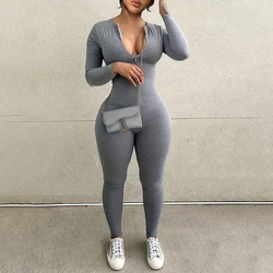 Sexy Solid Sports Jumpsuits Women Autumn New Long Sleeve Bodycon Fashion Zippers Rompers Streetwear Casual Skinny Overall Female