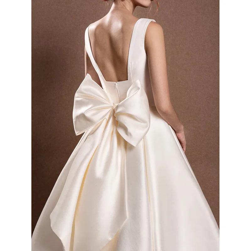 Petite robe de mariée en satin simple, écharpe quotidienne, voyage, séance photo, sortie, nouveau, 2024