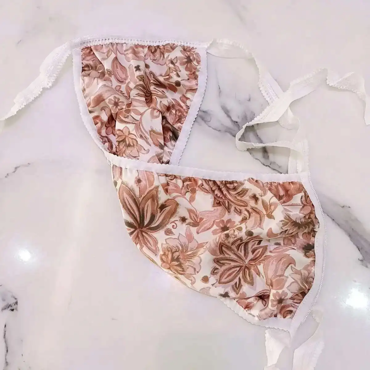 Autumn Winter Men Glossy Ice Silk Satin Lingerie Panties Lace Up Plus Size Underwear Sexy Medium Waist Briefs image 6