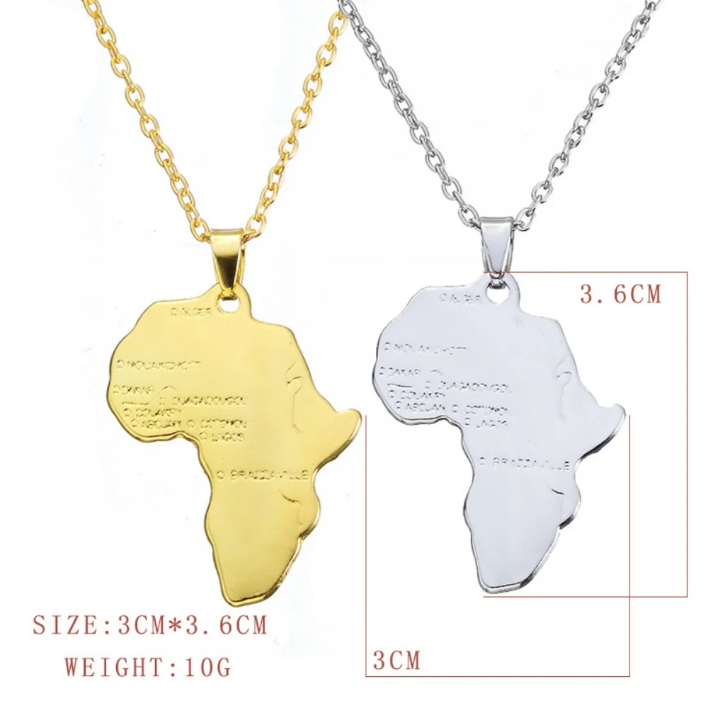 Punk Fashion African Africa Map Pendant Necklaces Female Gold Color Chain For Women Men Ethiopian Hiphop Jewelry Ethnic Ornament