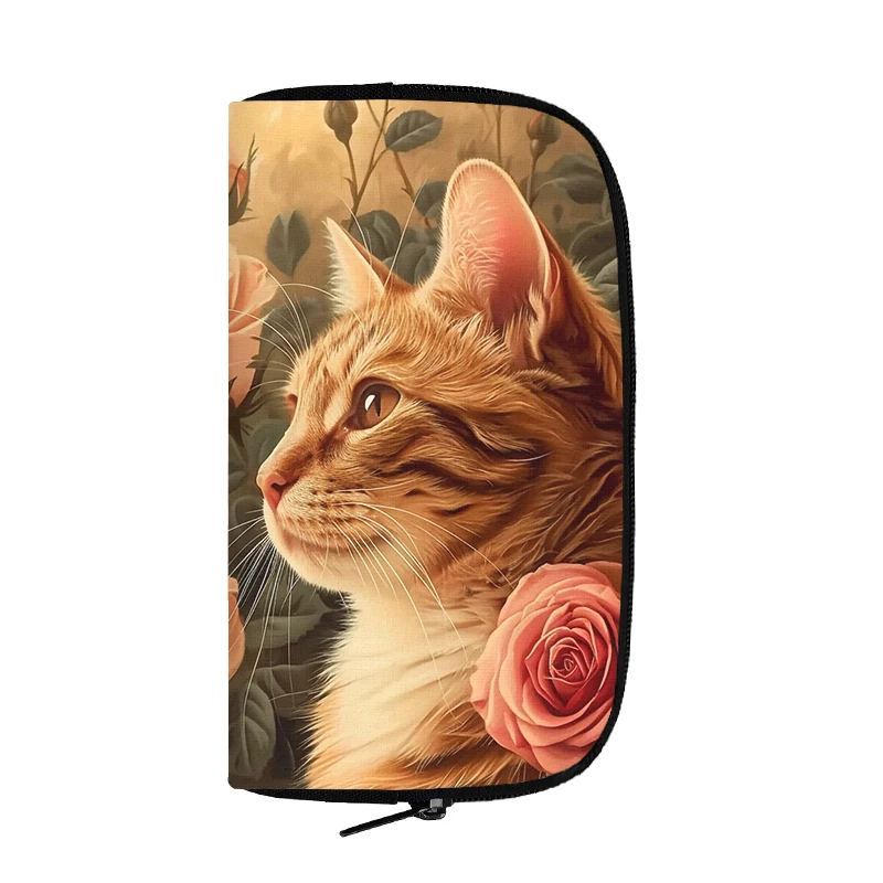 Cartera larga con diseño de gato y flores para mujer, bolso de mano con bonito diseño de gatito y bebé, para guardar tarjetas de crédito