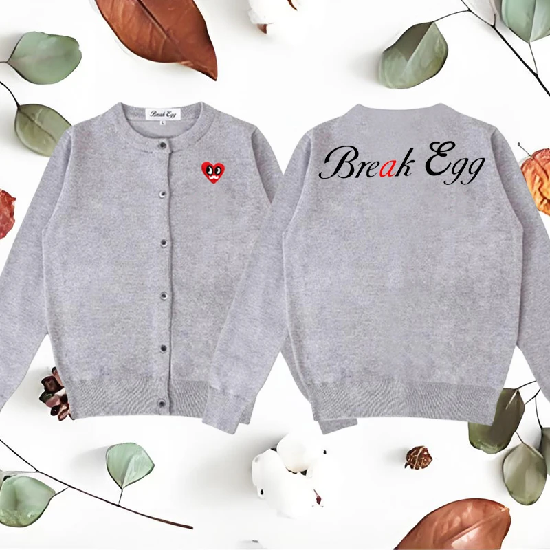 

Break Egg Funny Letters Printing Women Cardigan Red Eyes Beard Heart Embroidery Cotton O-Neck Single Breasted Lady Sweater