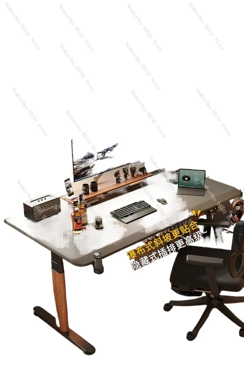 Solid Wood Electric Standing Desk Adjustable Height Computer Table Smart Home Office Study Writing Workstation Gaming Setup
