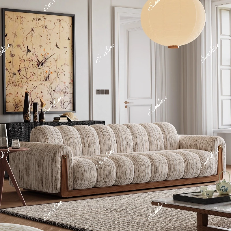 

French retro solid wood straight row one-character sofa size apartment living room home