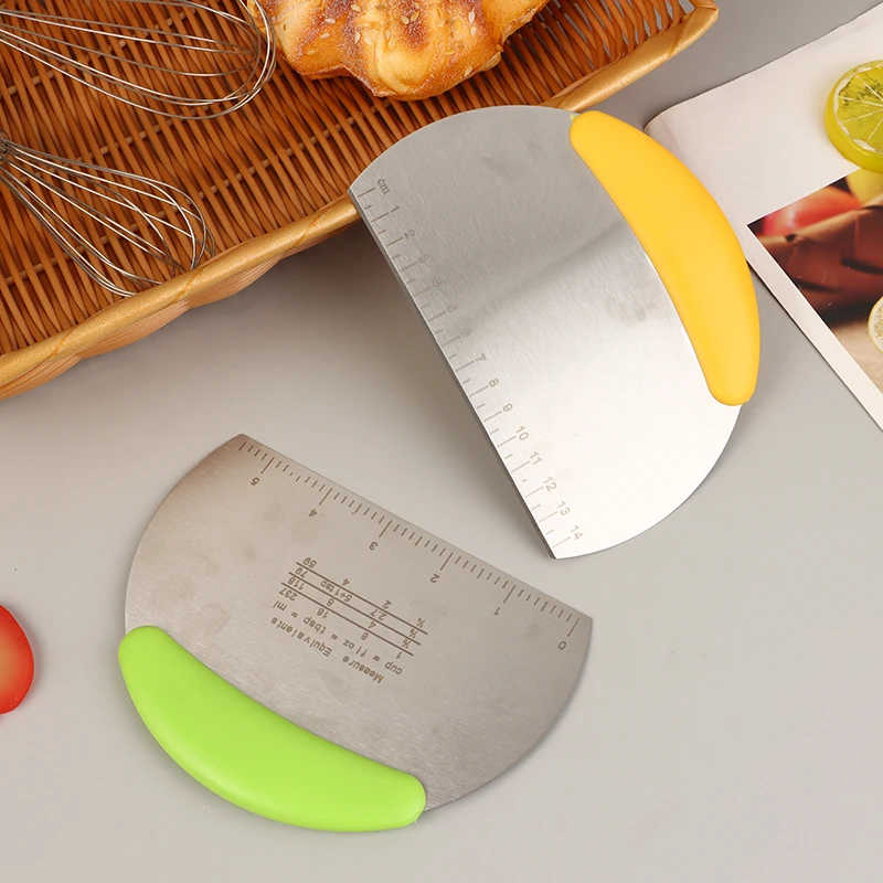 Stainless Steel Dough Scraper With Measuring Scale Bread Pizza Dough Cutter Pastry Scraper Dough Knife Kitchen Baking Gadgets