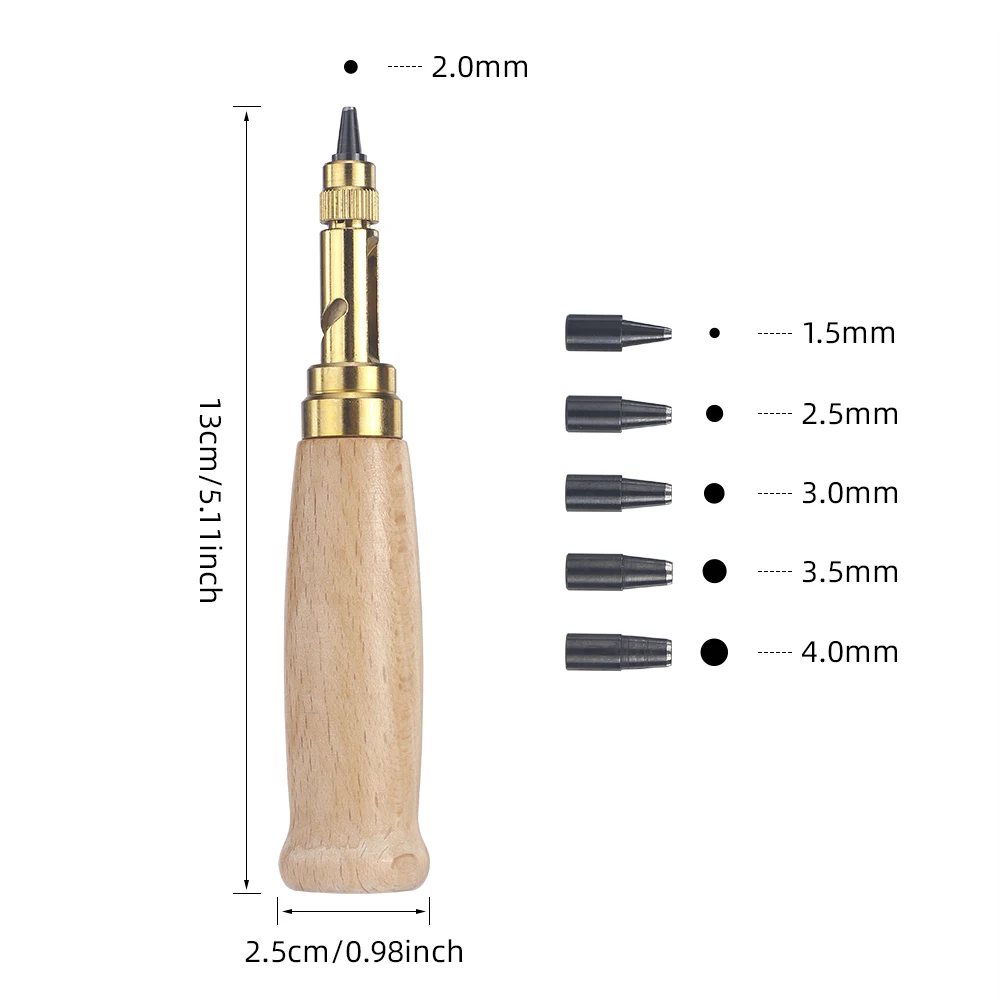 1SET 6-in-1 Leather Hole Punch Set Manual Round Hole Punching Tool with Interchangeable Heads, DIY Leathercraft Stamping Tool