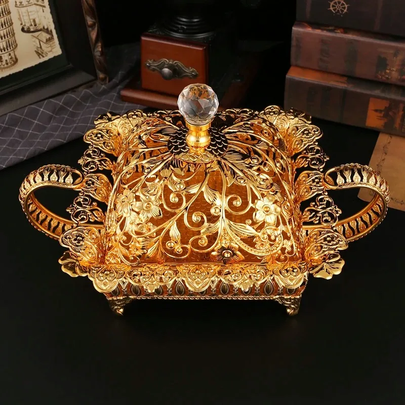 

Металлическая корзина с фруктами с ручкой, большая еда в европейском стиле, закуски, поднос для хранения конфет, изысканная посуда для рукоделия.