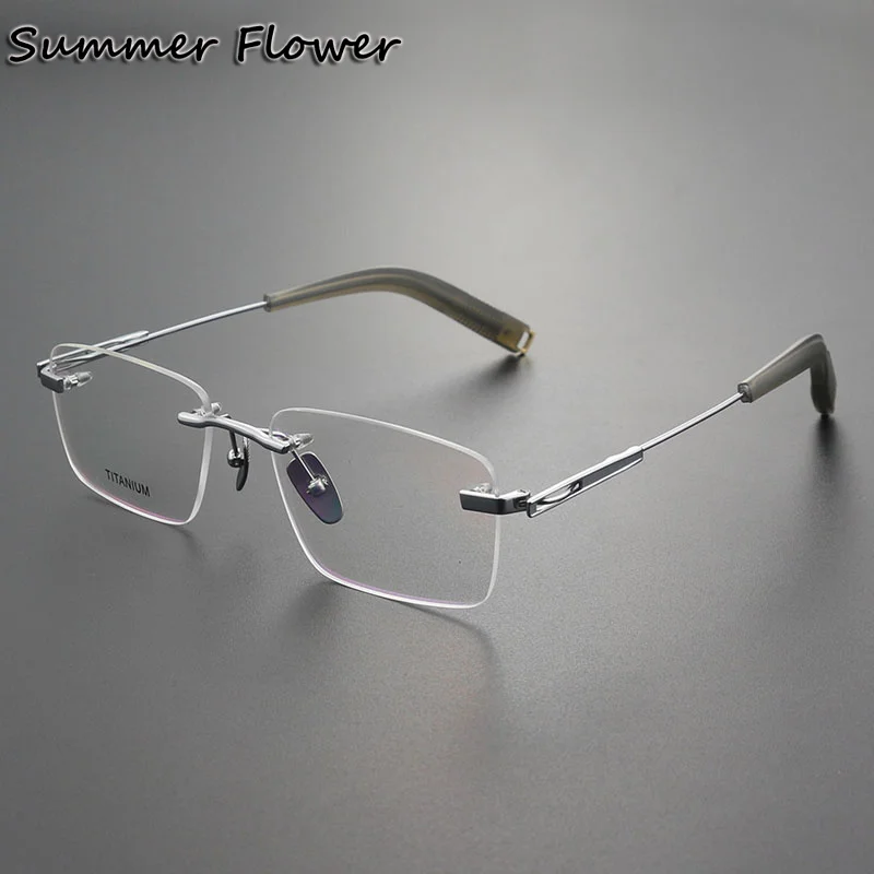 

Men Rimless Eyewear Designer Pure Titanium Ultra Light Frame Glasses Gentlemen Optical Prescription Spectacles Reading Glasses