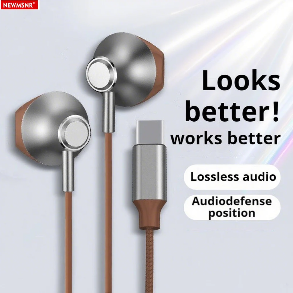 Metal 9D Surround Bass Type C&3.5mm Headphones Wired Control Headsets With HD Mic Earbuds For iPhone15/16 for Samsung Earphones