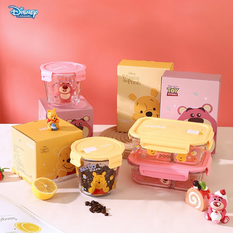 Imagem -03 - Disney Winnie The Pooh Glass Lunch Box Caixa de Preservação de Alimentos Louça de Refeição Doméstica Conjunto de Caixa de Presente Compartimentos