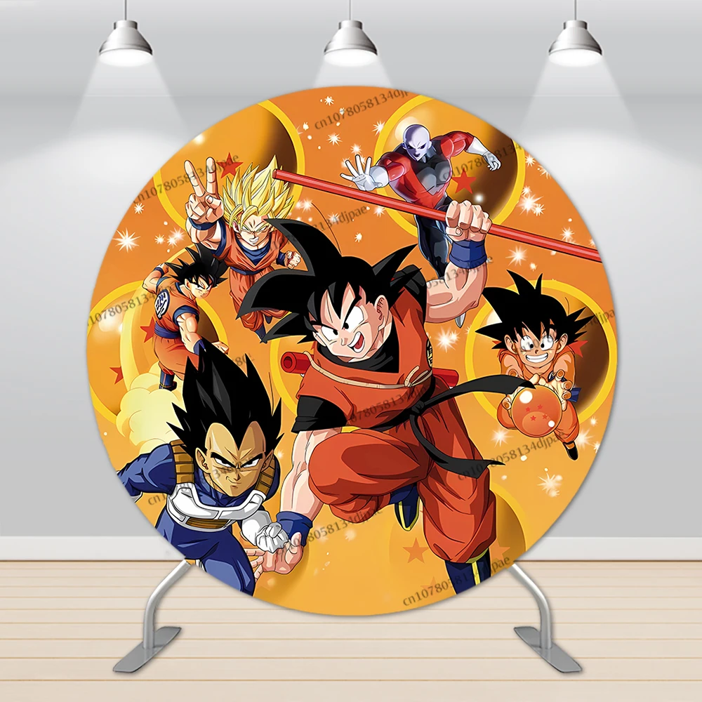 Dragon Ball Z Goku Background Party Round Cover Boy Birthday Decoration Backdrop Yellow Super Saiyan Hero Pedestal Banner Gifts