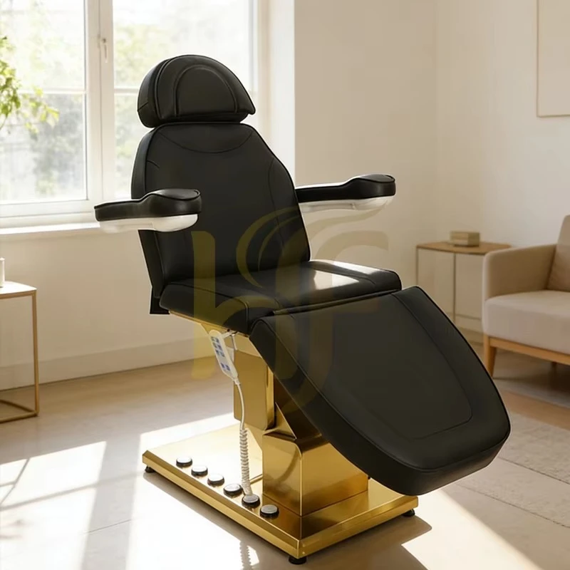 Beauty Salon Furniture Black Gold Facial Spa Bed 3 Motors Electric Adjustable Massage Table Bed with Foot Remote Control