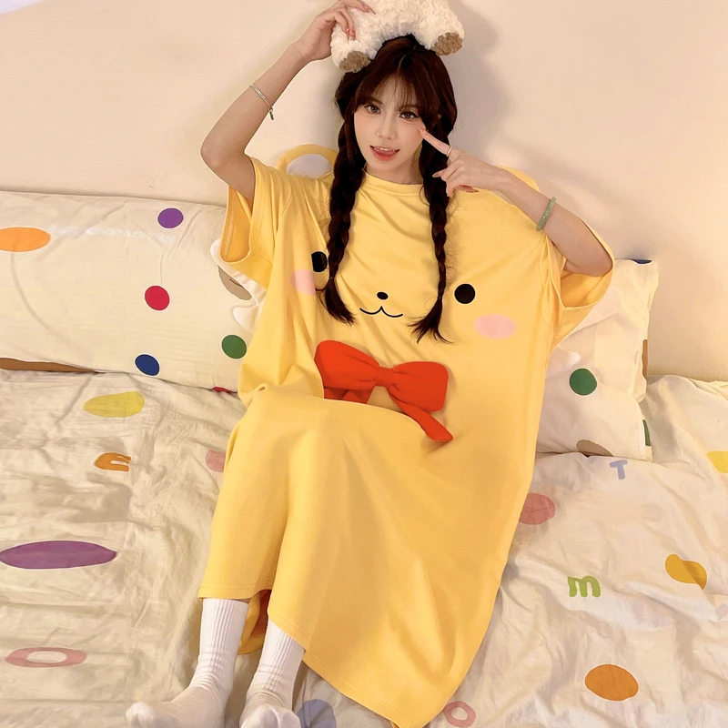 

Summer Korean Women Sleepwear Girl Nightgown Pajamas Anime Print Dress Women's Sleepwear Cartoon Oversize Girl Pijama Mujer