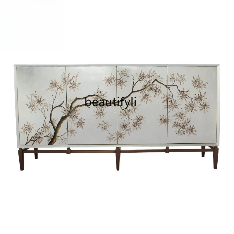 

Modern Light Luxury Painted Entrance Cabinet Sideboard Hand Painted Hall Aisle Corridor Art Curio Cabinet Locker