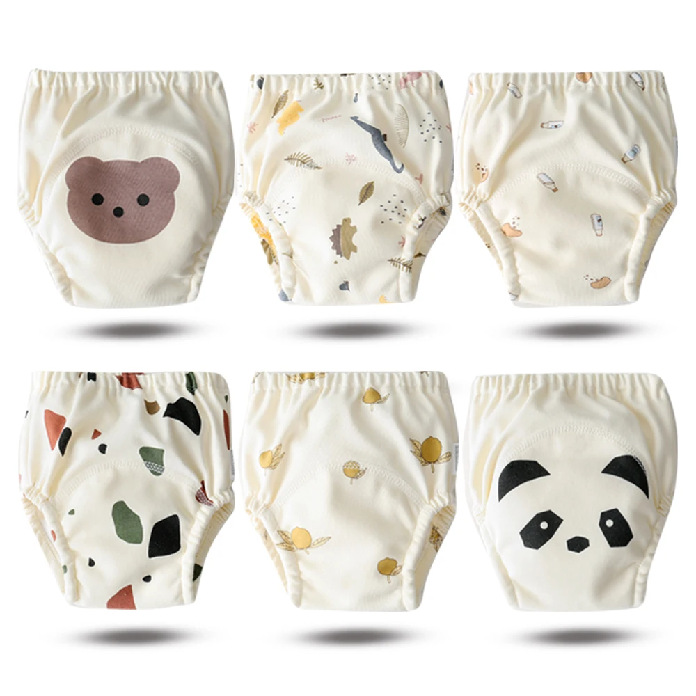 6pcs 2023 New Lovely Baby Training Pants Diapers Panties Cloth Nappy Reusable Washable Kid Soft Cotton Underwear for Children