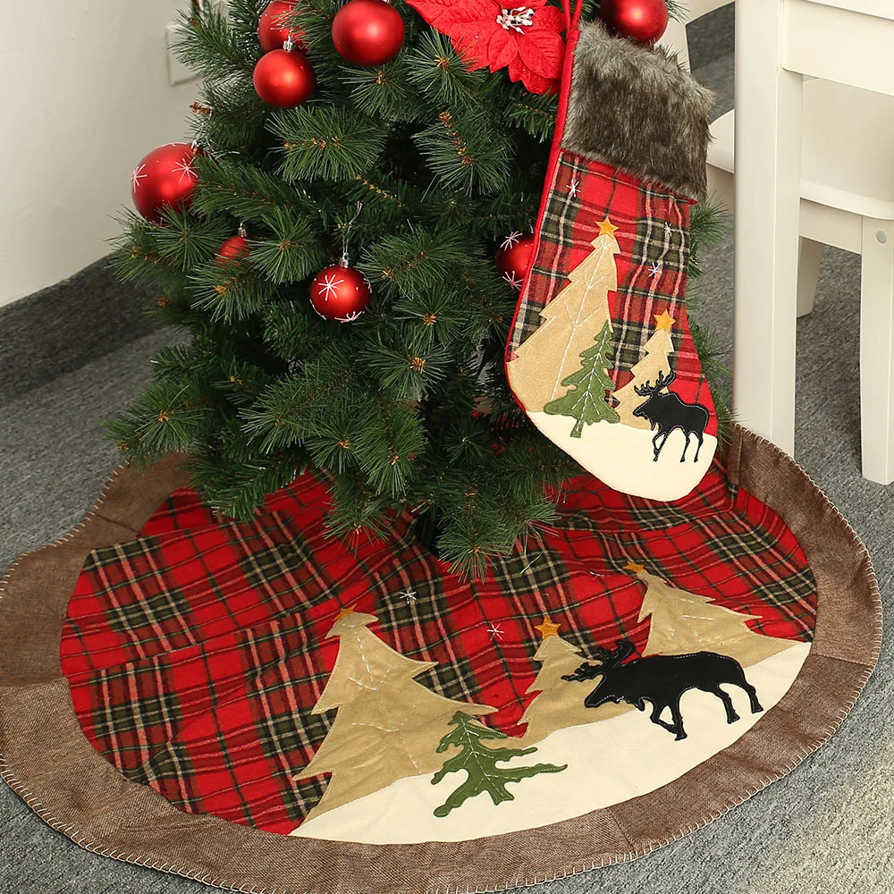 1 PC Christmas Decorative Items Plaid Sticker Tree Skirt Christmas Tree Mat Small Tree Decoration Apron