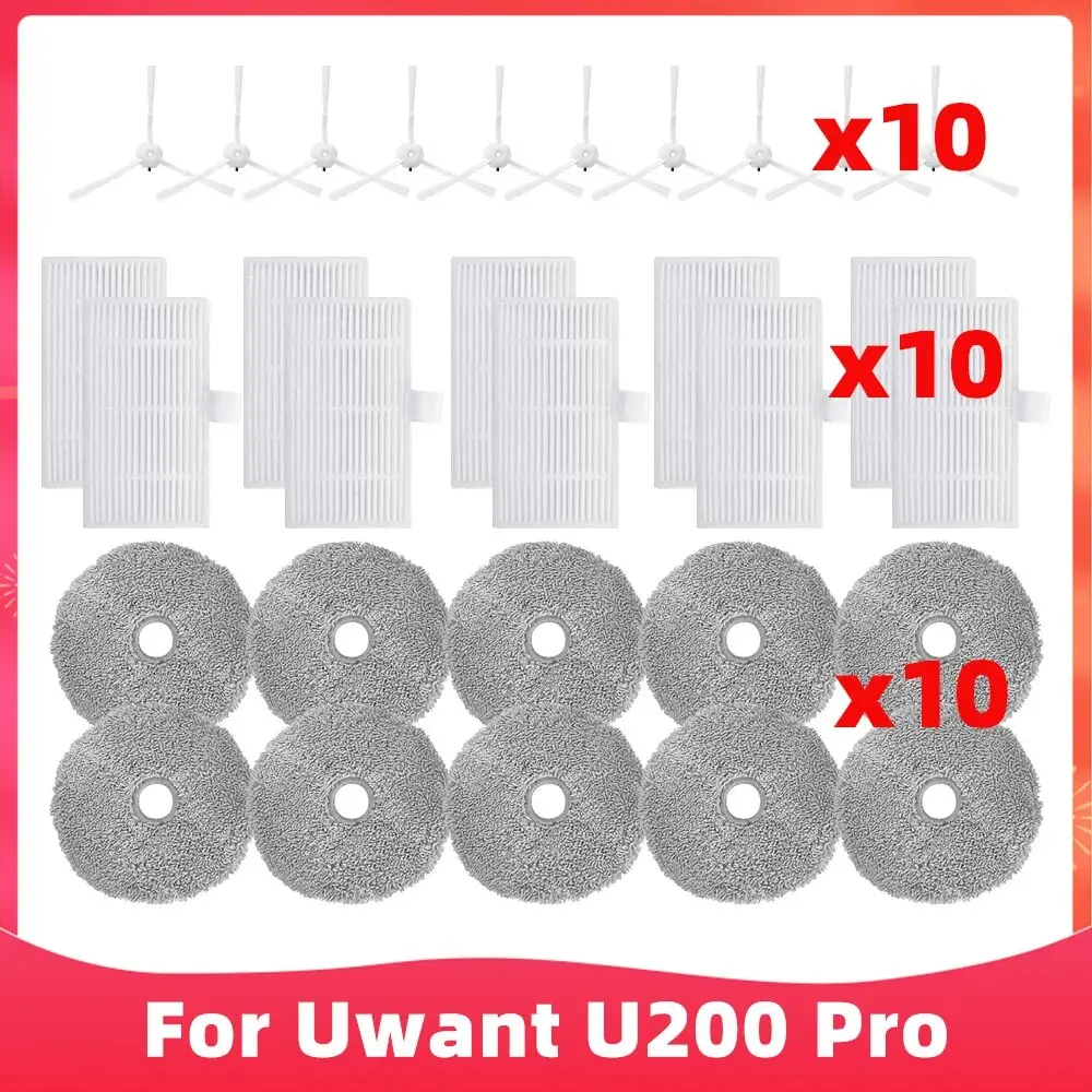 Robô Aspirador Acessórios de Substituição, Escova Lateral, Filtro Hepa, Panos Mop, Peça sobresselente de pano, Compatível com Uwant U200, U200 Pro