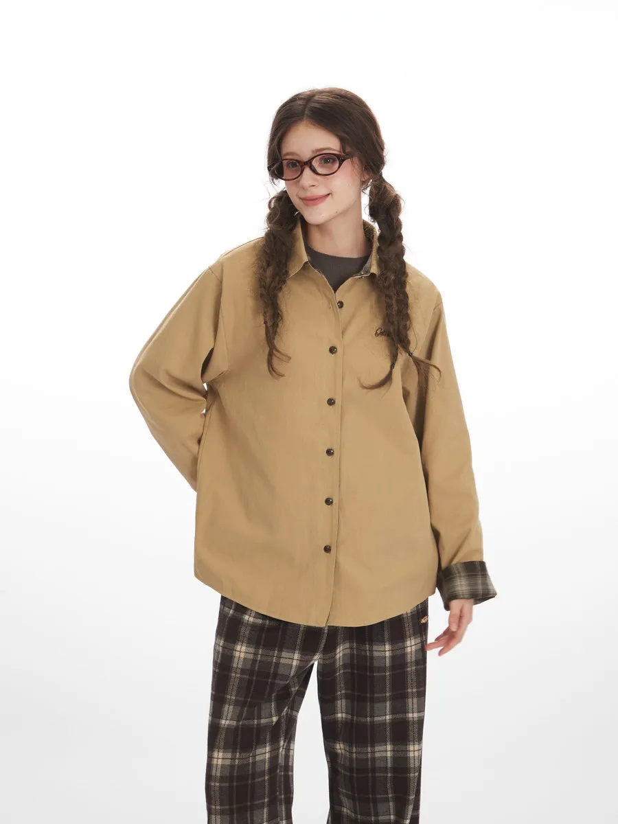 

Both Side Wear Patchwork Loose Plaid Aesthetic Loose Shirts Blouse Streetwear Aloha Button Tops for Women Girls Winter Spring