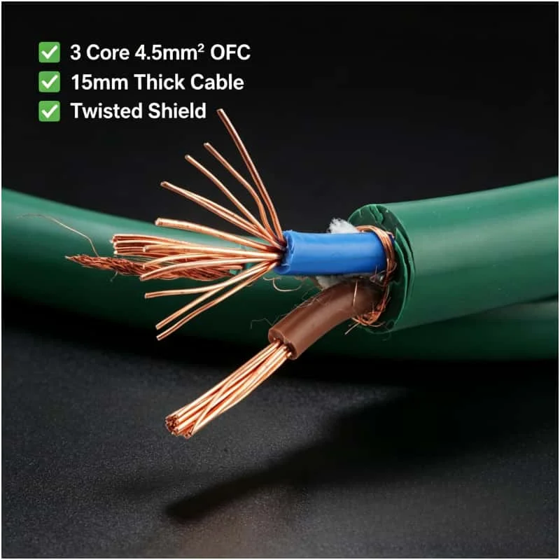 Green Hifi Power Cable Wire 3 Core 4.5mm² OFC 15mm OD Twisted Shield Bulk for DIY Amplifier AC Mains Cord