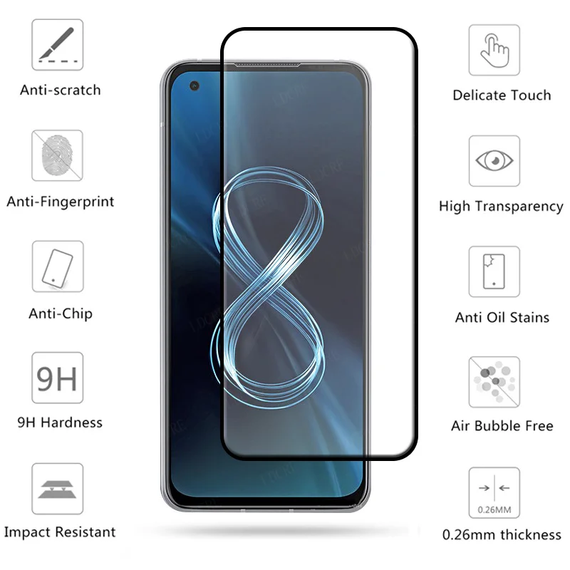 4-in-1 For Asus Zenfone 8 Glass For Asus Zenfone 8 Tempered Glass Full Cover HD Screen Protector For Asus Zenfone 8 Lens Glass