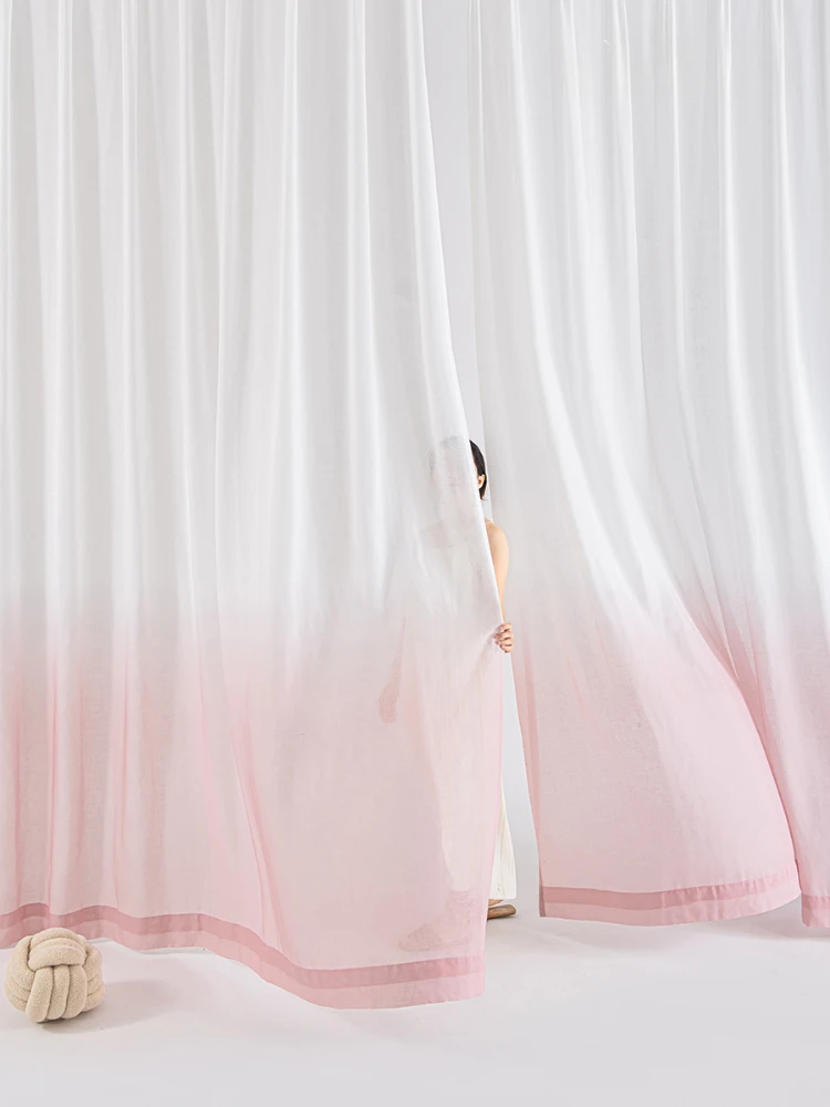 Pink Gradient Girl Bedroom Gauze Curtains Cute Minimalist Light-transmitting Curtain Art Romantic Living Room Decorative Curtain