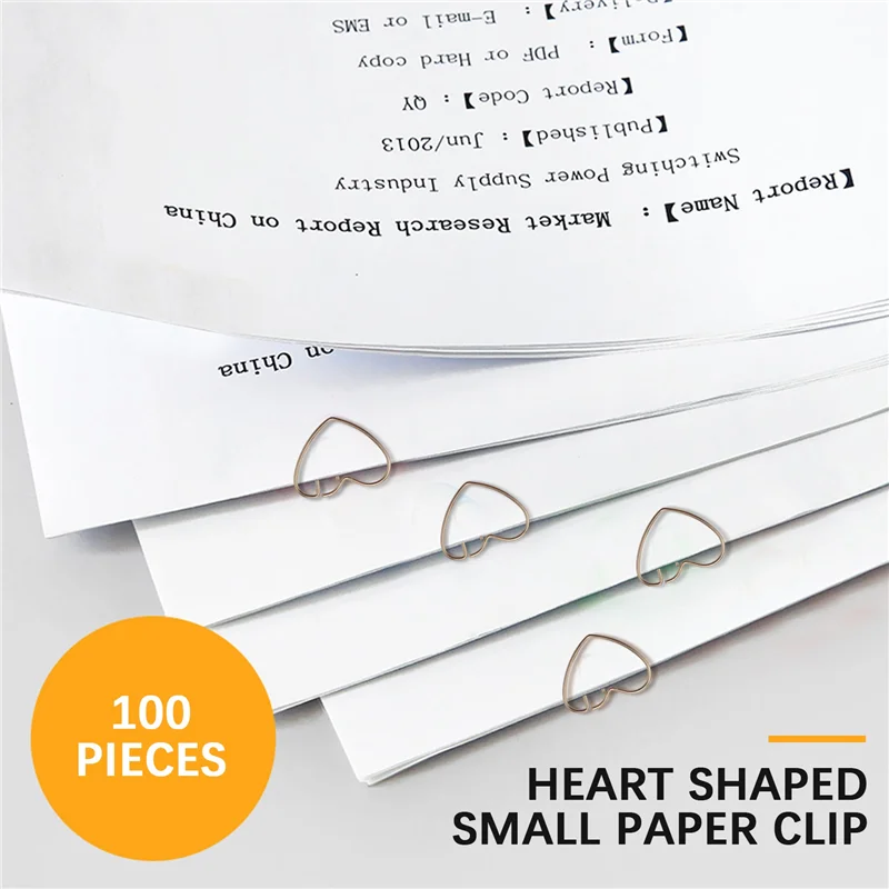 Gfc-100 Pieces Love Heart Shaped Small Paper Clips Bookmark Clips for Office School Home Metal Paper Clips Golden