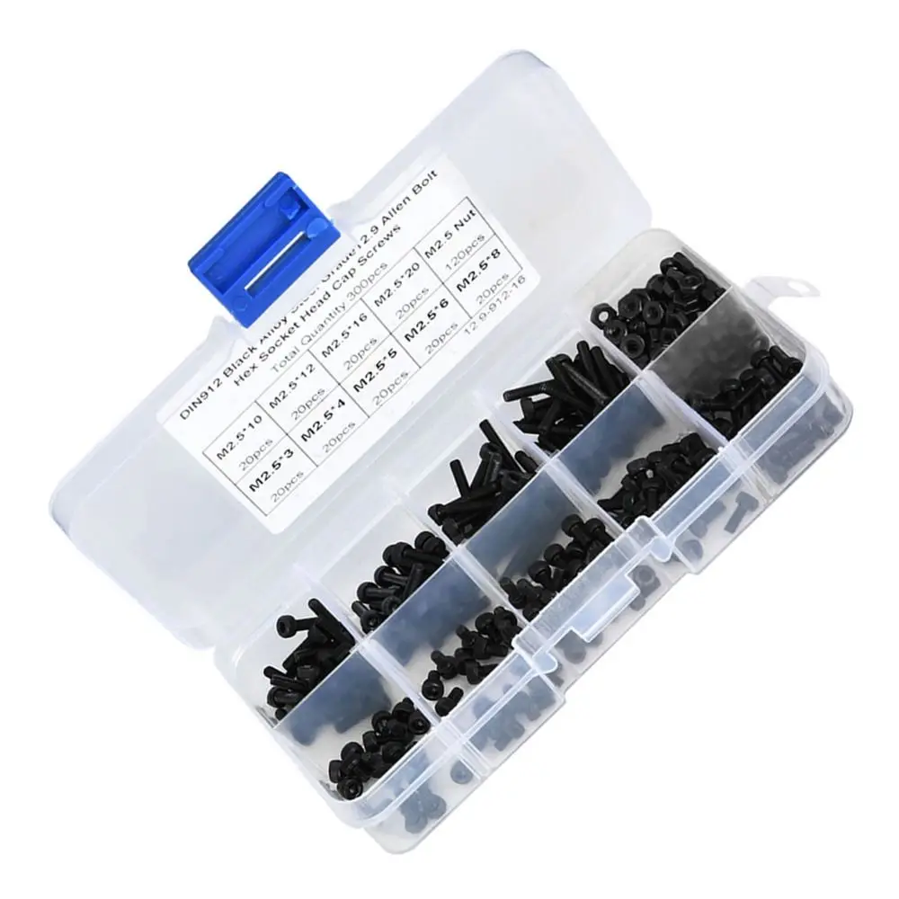 

300pcs M2.5 Size ​ Head Cap Screws Black Finish 12.9 Grade Hex Head Screws Alloy Steel 3-20mm Length Range