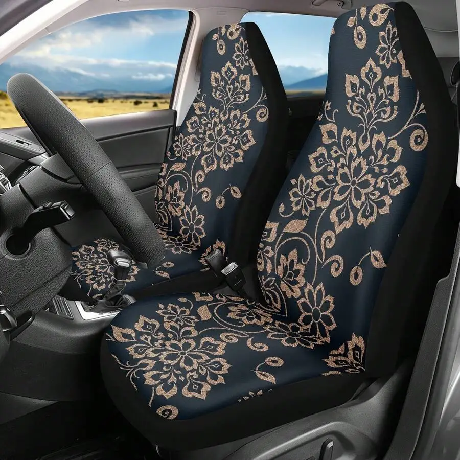 

Blue Floral Print Car Seat Cover Universal For Sedans SUVs Trucks Easy Install Washable