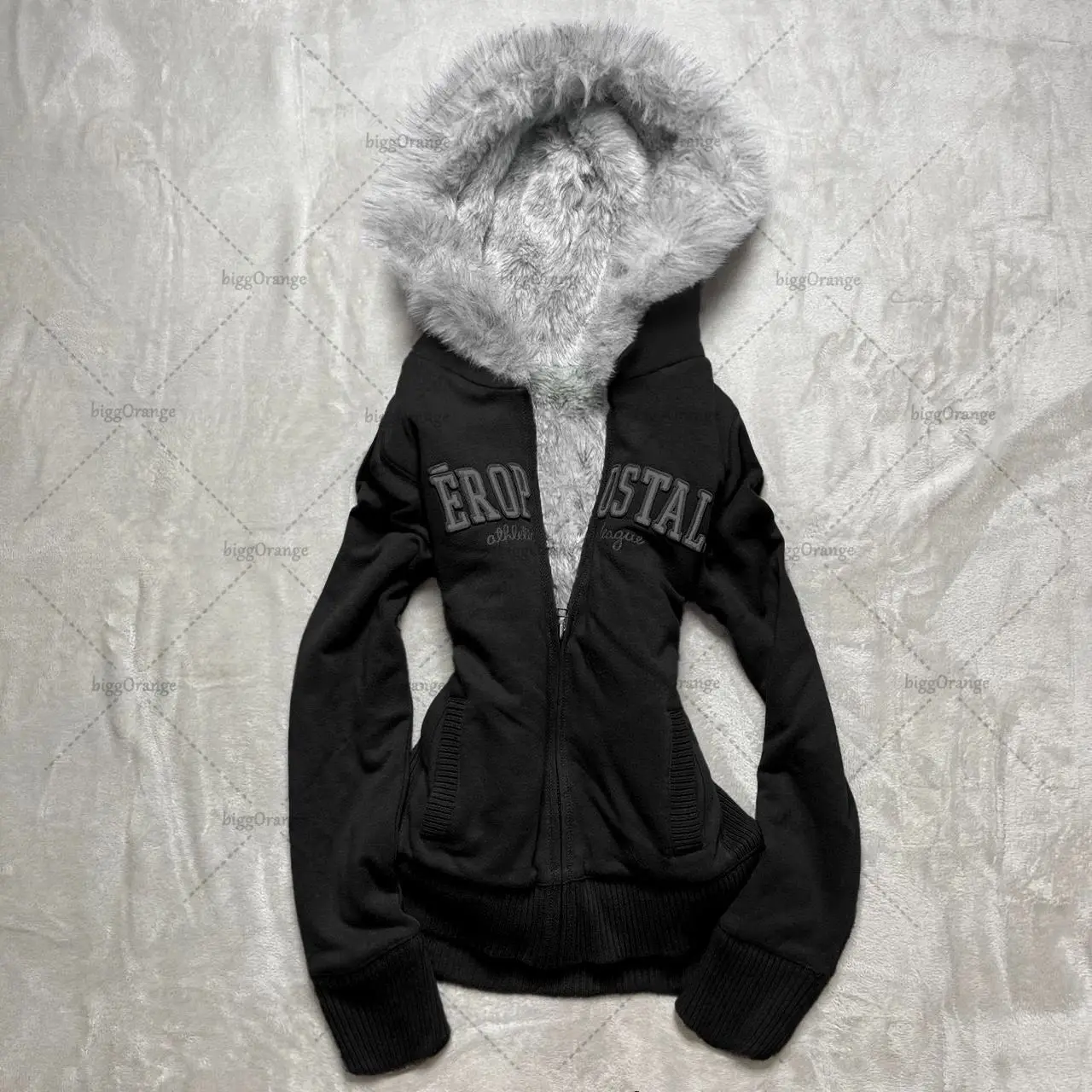 Hip-hop Trendy Brand Streetwear Jacket Y2K Harajuku Personalized Fur Collar Slim Zipper Hoodie Women Retro Casual Sweatshirt