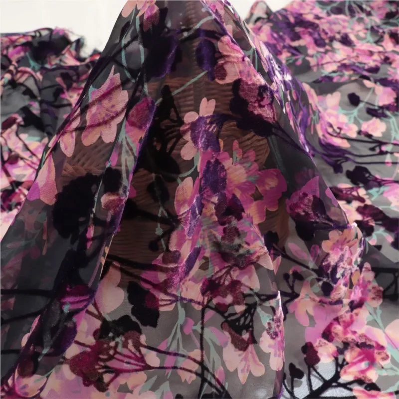 Camisón tejido de terciopelo brocado viscosa estampado tachado y quemado vestido cheongsam