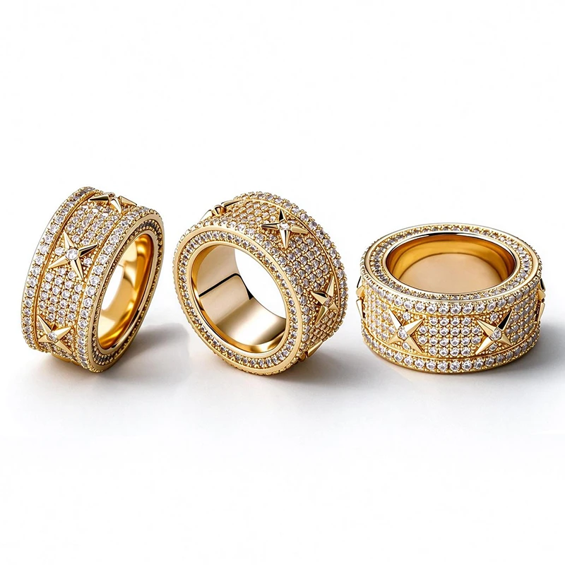 Men's Square Dollar Sign Hip-Hop Ring Full Zircon Personalized European American Style for Daily Wear Holiday Jewelry Gifts